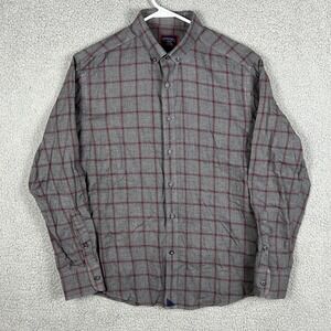 Untuckit Mens M Slim Fit Button Down Shirt Grey Burgundy Plaid Long Sleeve